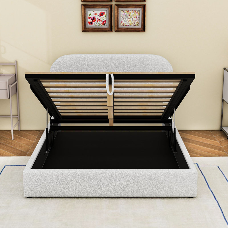 Lit plateforme tapissier Teddy, Double, Blanc