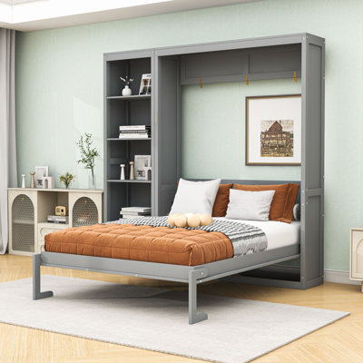 Lit escamotable en bois avec tablettes multifonctionnelles