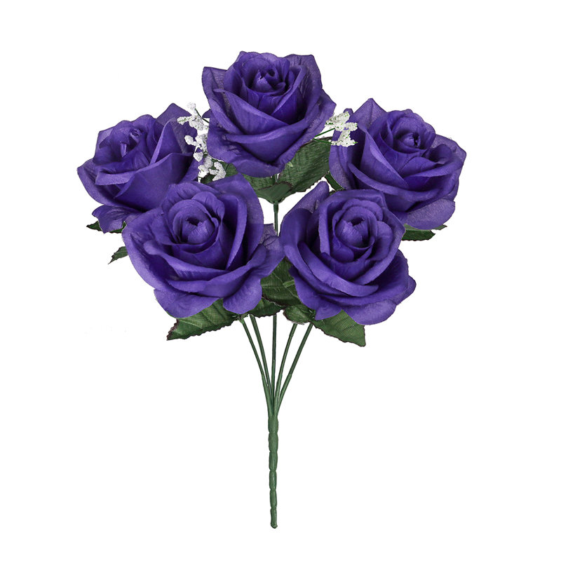 Artificial Open Rose Flower Bush, Dark Purple