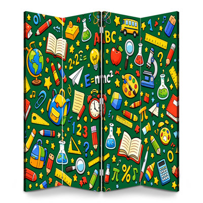 Back to School 4 Panneaux Paravent Paravent Royal Coloré Éducation Science Livres Fournitures Scolaires Symboles Toile Écran Séparateur De Pièce Autoportant De Protection Paravent Partition