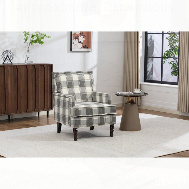 Chaise d'appoint rembourrée, fauteuil vintage avec tissu en lin gris et garniture cloutée pour le salon