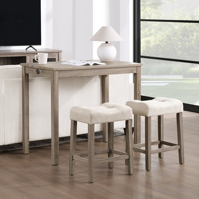 41.5" Wide 3-Piece Modern Counter Height Pub Table Set With USB Port Backless Stools, Cream, Brown