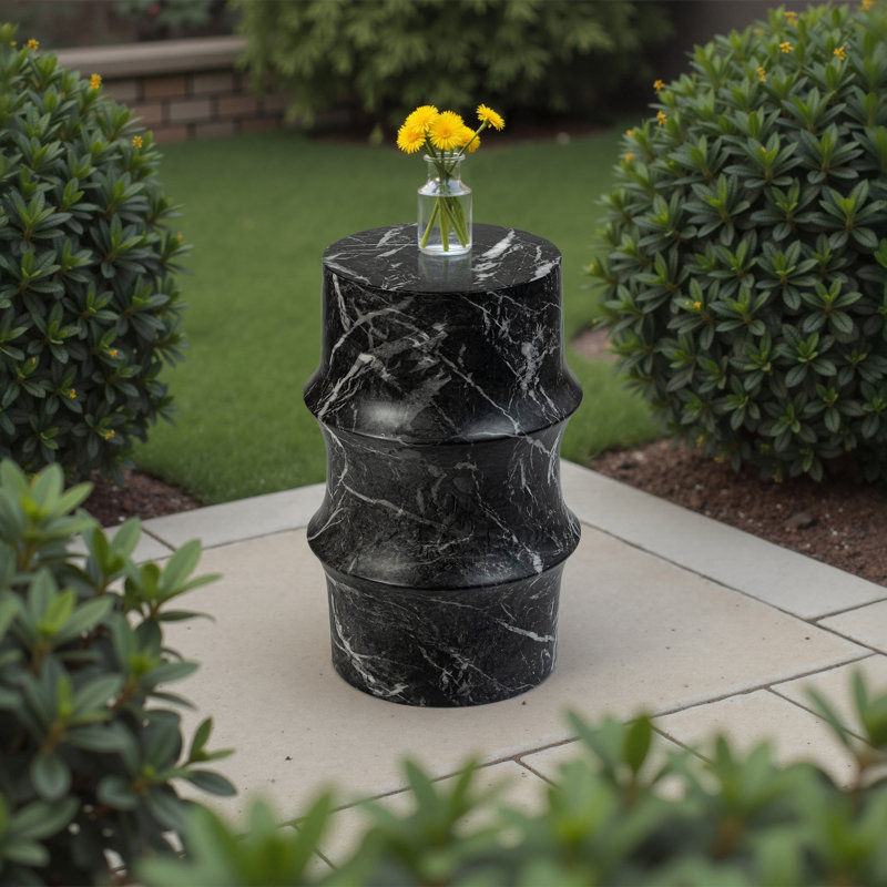 Table d'appoint d'extérieur sculptée en fausse pierre, Noir
