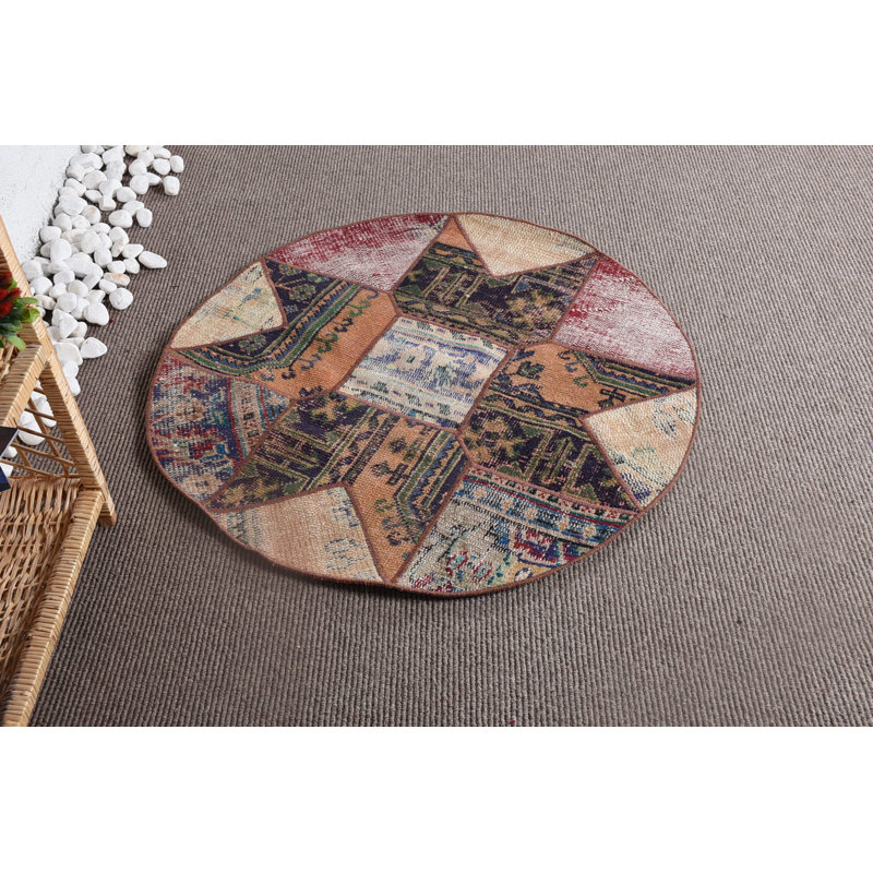 Tapis orange Oushak, tapis décoratif, tapis turcs, petits tapis 3,3 x 3,3 pi, tapis rétro, tapis oriental