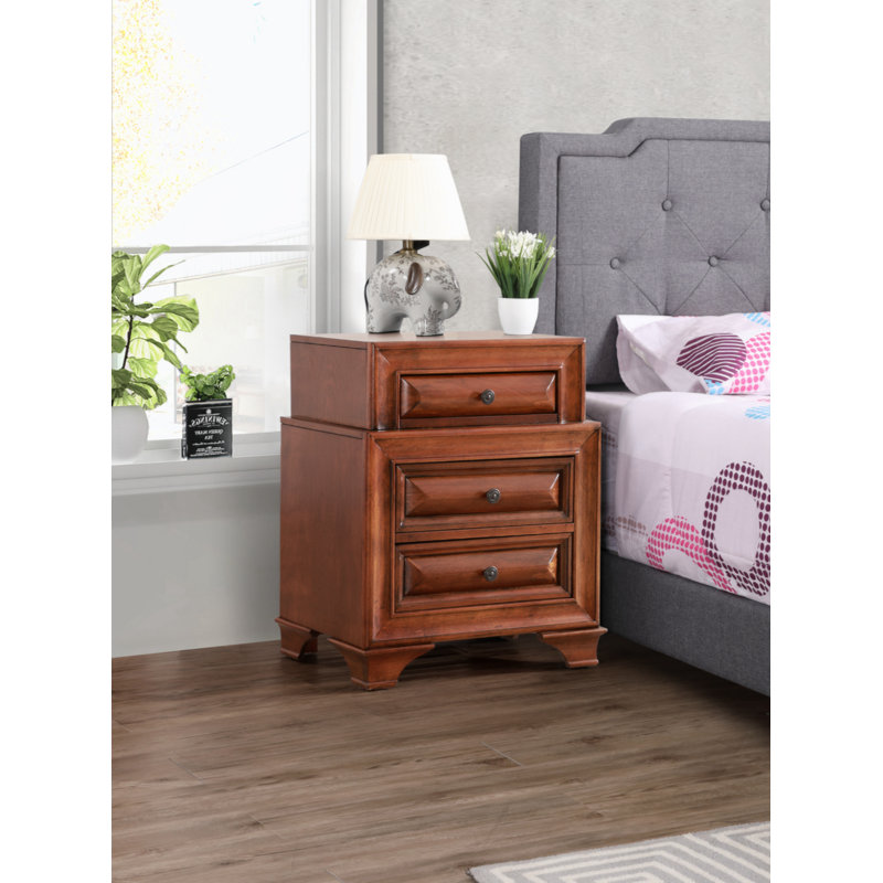 LaVita 3-Drawer Solid Oak Nightstand with Bronze Hardware
