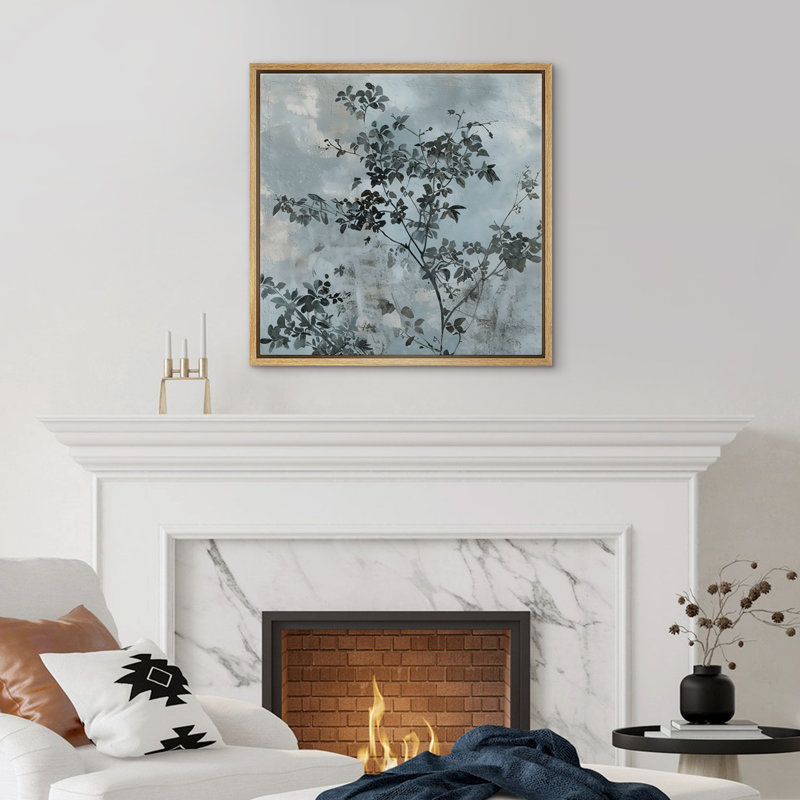 Tree Branch Leaves Abstract Background, Natural Floater Frame, 24" H x 24" W