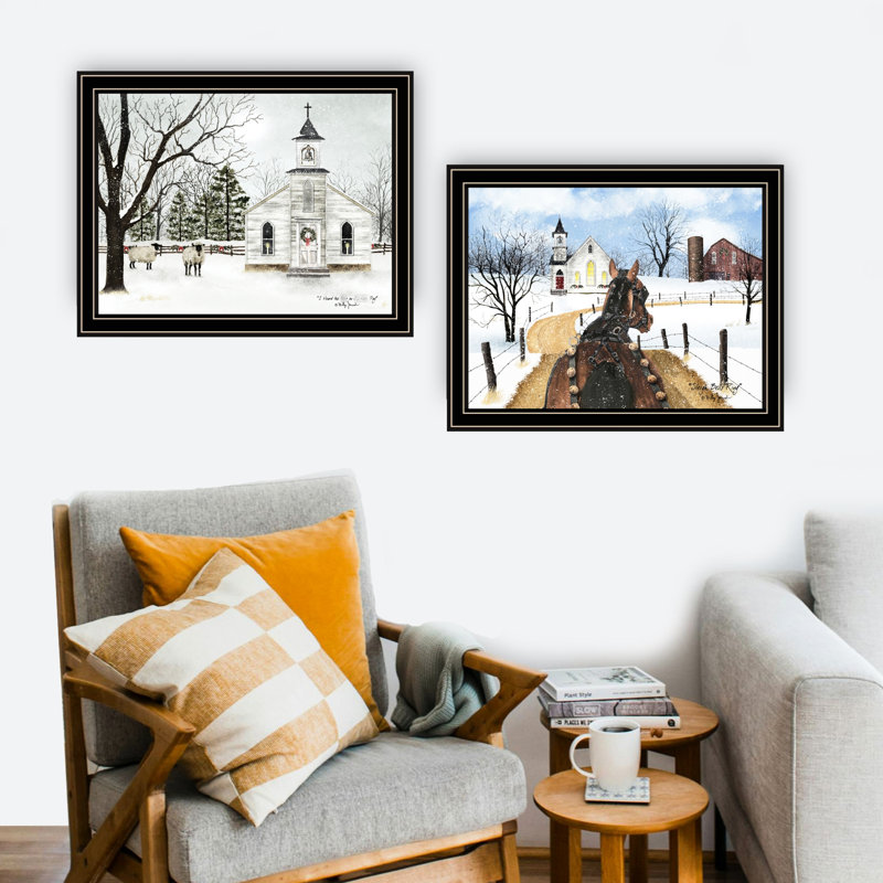 Add Visual Interest To Your Room With Decor 4U Wall Art - 2 Bells Ring Black Framed For Living & Bedroom Transform Space Artistic Expression