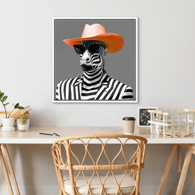 Elegance Fashion Zebra Pattern Black And White Suit And Orange Hat