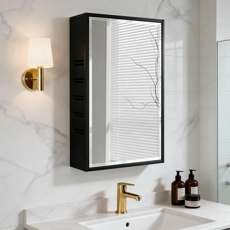 Armoire à pharmacie encastrée ou à fixation en surface avec miroir et tablettes en verre réglables, fabrication en acier durable pour le rangement dans la salle de bain