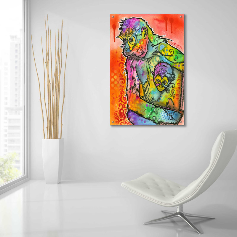 «Monkey 1» par Dean Russo, art mural en verre acrylique, H 36 po x l 24 po x P 0,2 po