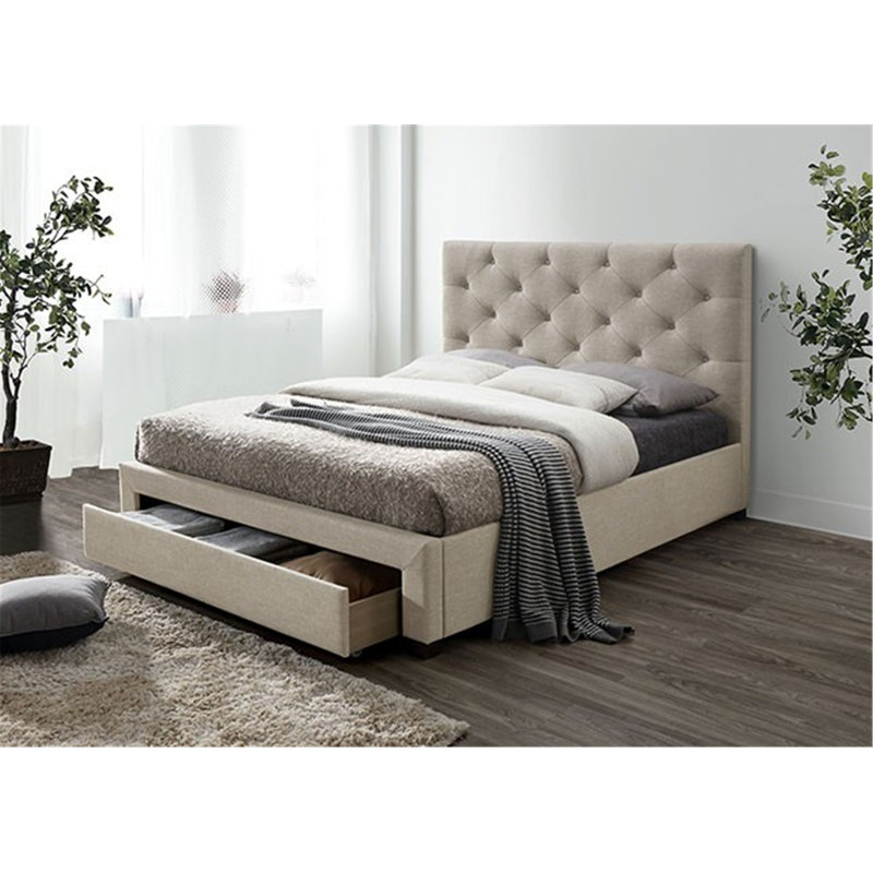 Abroms Upholstered Platform Storage Bed, Beige, Queen