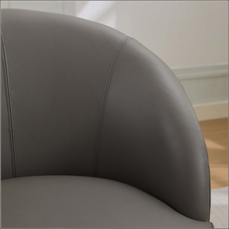 29'' Genuine Leather Swivel Barrel Chair, Gray