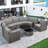 Brusnice 9-pieces Outdoor Half-moon Wicker Patio Sofa Set With 1 Nesting Coffee Table And Tempered Glass Top