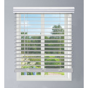Linen Avenue Cordless Faux Wood Blind White, Outside Mount