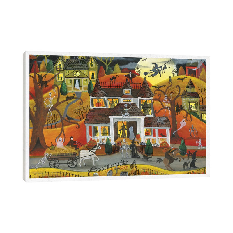 Halloween Fright Night by Cheryl Bartley - Painting on Canvas, White Framed, 45.72cm H x 66.04cm W x 3.81cm D