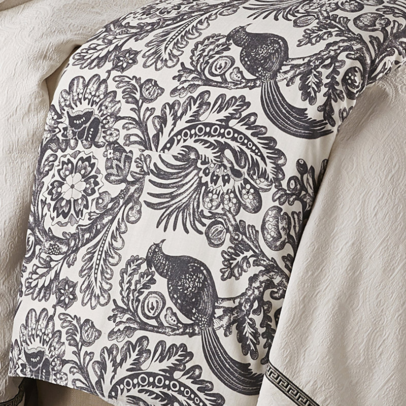 Augusta Toile Black and White Classic French Toile Botanical Print 1 Piece Duvet Cover, Queen Duvet Cover