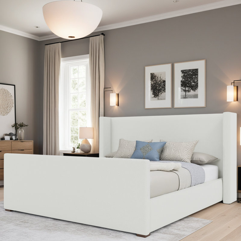 Aylet Luxe Footboard Low Bed, King, Boucle Natural