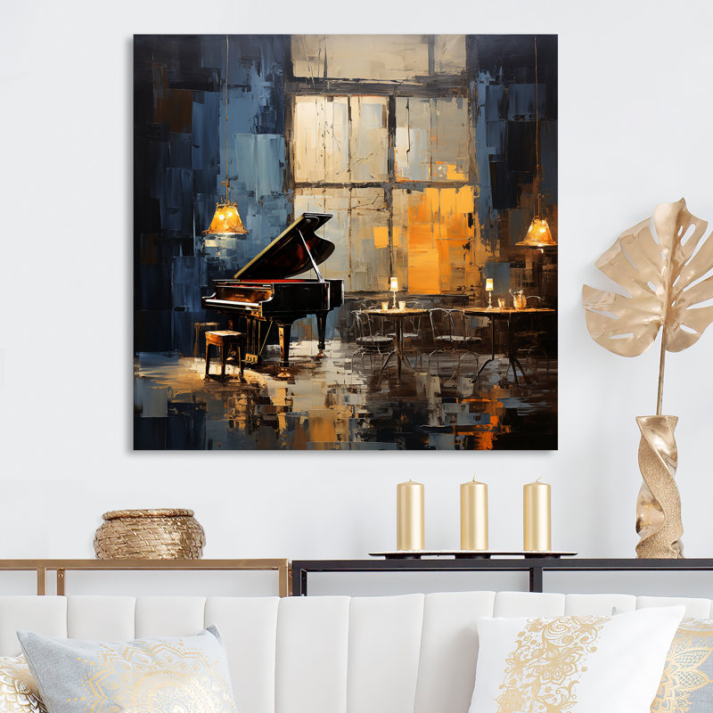 Yellow And Blue Piano Jazz Room Harmony III - Piano Metal Wall Art, 36" H x 36" W