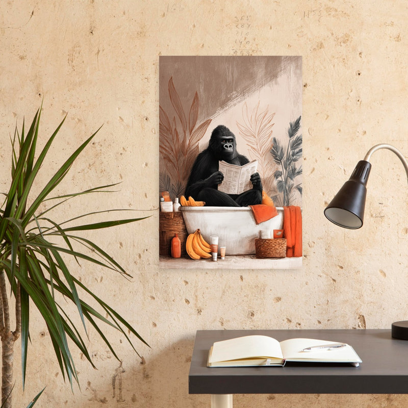 Gorilla In Bathtube 1 Piece Wrapped Canvas Wall Art, 60.96 cm H x 40.64 cm W