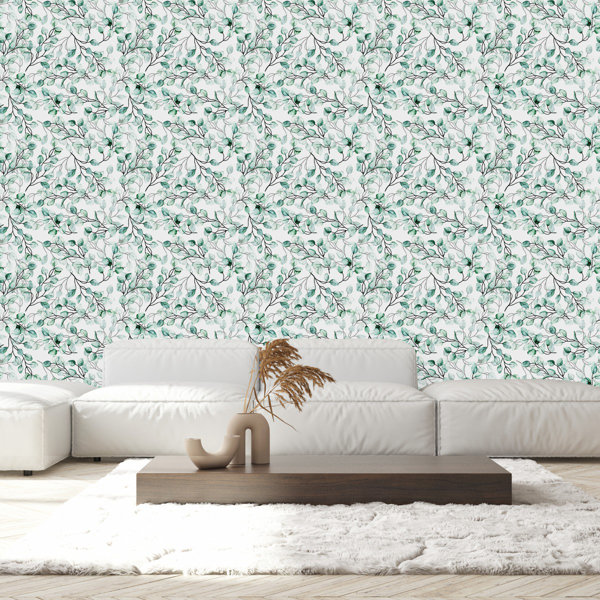 Red Barrel Studio® White Wallpaper With Poplar Leaves Floral Panel ...