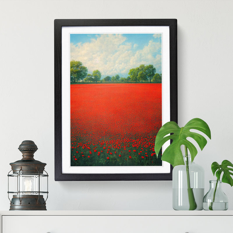 Poppy Flower Field Vol.7 1 Piece Single Picture Frame Painting, 34cm H x 25cm W x 2cm D, Oak