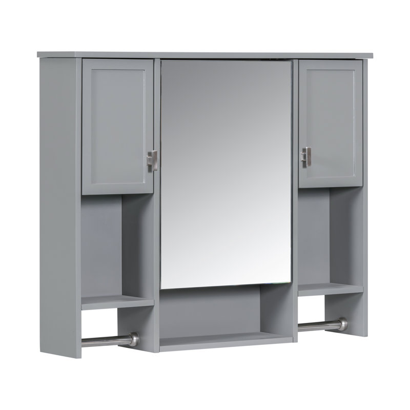 Armoire de rangement murale de salle de bain 35 po x 28 po avec miroir - armoire à pharmacie grise avec porte-serviettes