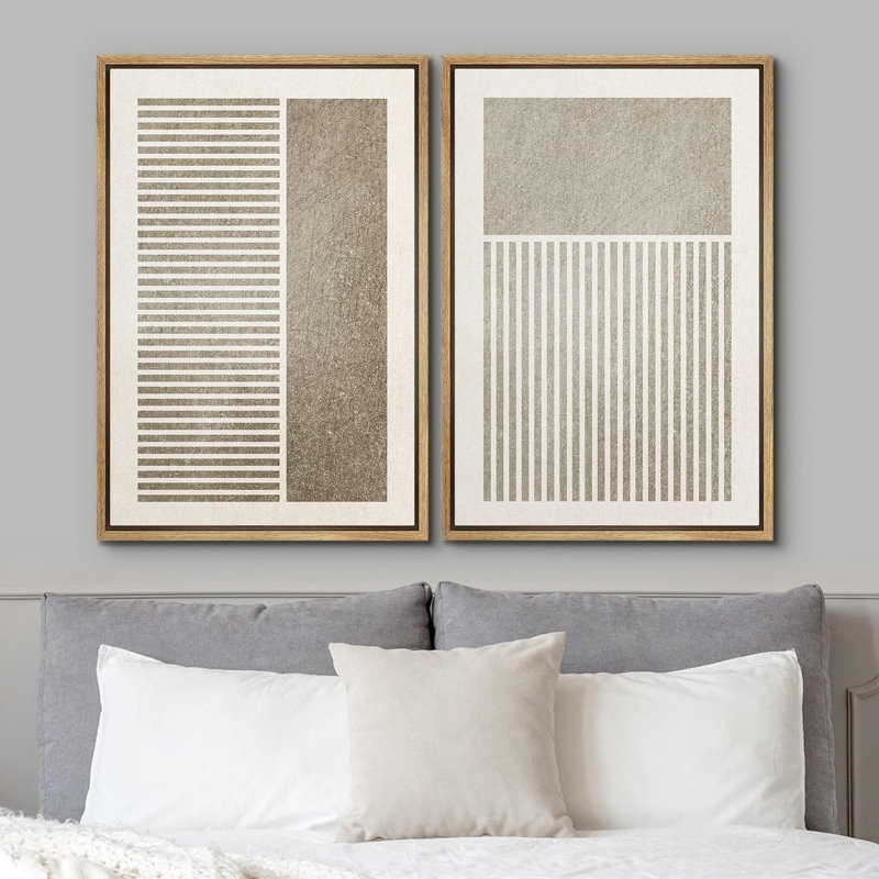 Minimalist Black and Grey Rectangle and Line Abstract Shapes Modern Chic, 24" H x 32" W x 1.5" D, Natural Floater Framed