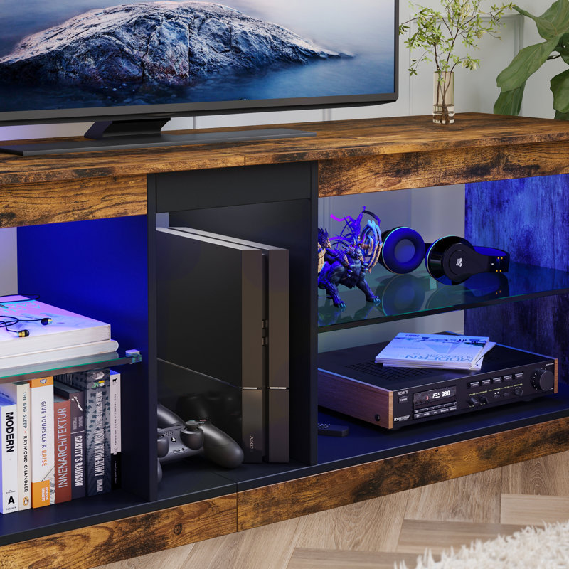 Meuble télé avec tablettes en verre Roika, Brun rustique