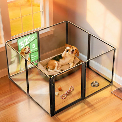 Parc pour chien d'intérieur en acrylique AuraSpace Pro de FXW, robuste avec structure en métal, hauteur de 32 po, 8 panneaux pour petits et moyens chiens, noir