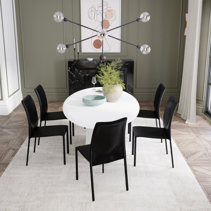 Adara 79" Dining Table In Matte White And 6 Sokol Chairs In Black