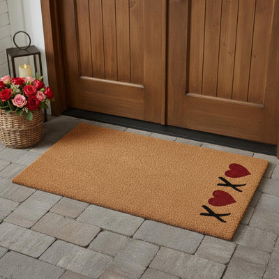 36" X 72" Red And Black Valentine's Day Welcome Outdoor Coir Door Mat