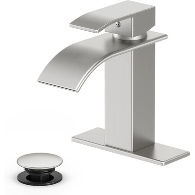 Robinet pour salle de bain à poignée simple, nickel brossé, acier inoxydable SUS 304, sans plomb, débit amélioré, contrôle à une poignée facile, résistant à la corrosion, complet avec plaque de pont et tuyaux