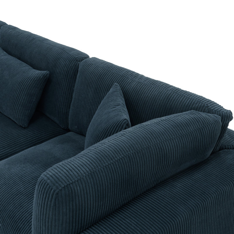 Canapé d'angle modulaire 112" 112" en velours côtelé bleu foncé