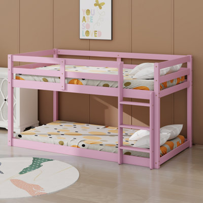 Solid Wooden, Solid Rubber Wooden  Floor Bunk Bed With Ladder, With Bed Platform Of Strengthened Slats