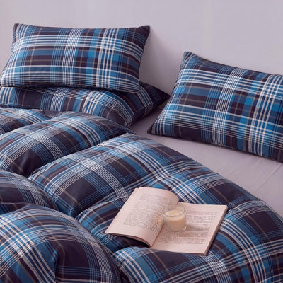 100% Cotton Plaid Duvet Cover King Size, Blue Tartan Bedding Set with Hidden Zipper Closure, 3 Piece Soft Breathable Gingham Duvet Cover Set with 2 Pillowcases