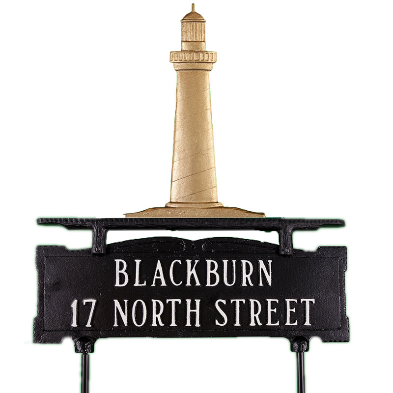 2-Line Lawn Address Sign, Yes, Gold Bronze