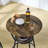 Round Bar Table And Stool Set With Shelf, Upholstered Stool With Backrest