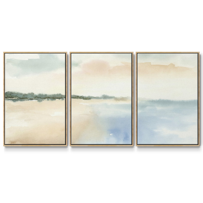 Simple Sea, reproduction encadrée sur toile 3 pièces, H 40 po x l 78 po, Encadré naturel