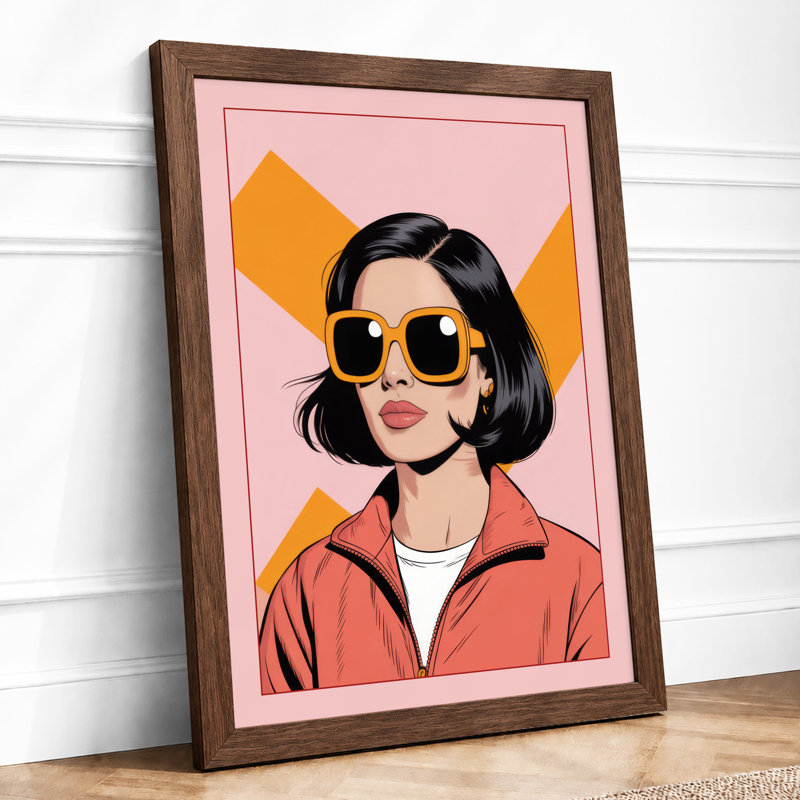 Portrait in Pink Modern - Framed Print, A4 - 29.7 x 21.0 cm, Walnut