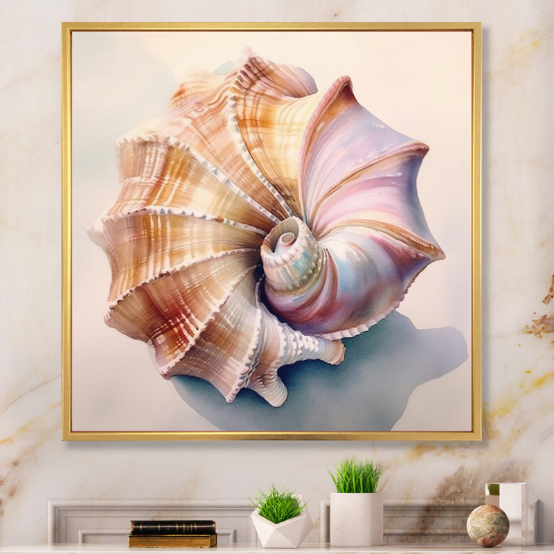 Coastal Seashell II - animaux, impressions sur toile, Cadre flottant doré, H 36 po x l 36 po x P 1,5 po