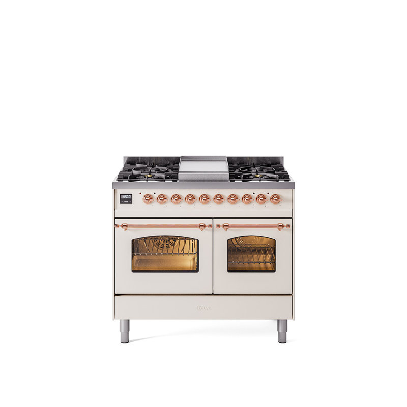 ILVE Nostalgie II 40 in Dual Fuel Range, Liquid Propane, White/Copper