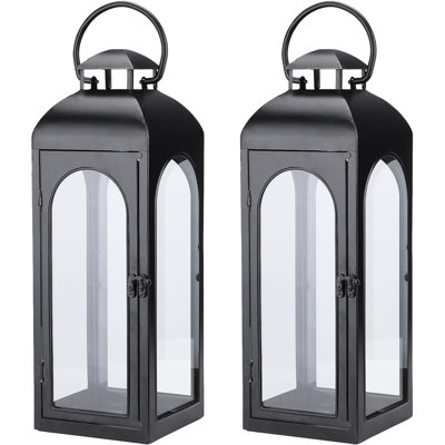 Luxury Lanterns Decorative Black Metal Hurricane Lanterns With Clear Glass Panels