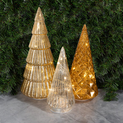 Battery Operated Gold, Bronze & Silver Trees (3ct)