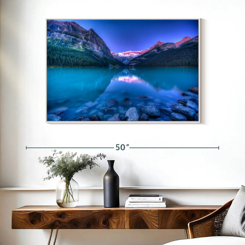 Lever de soleil magique de Lake Louise, Cadre flottant blanc, 40 po x 27 po