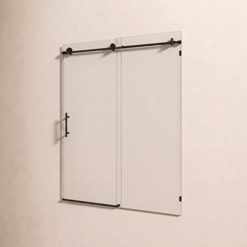 Eclipse 60 - 64 in. x 78 in. Fully Frameless Sliding Shower Door, Matte Black