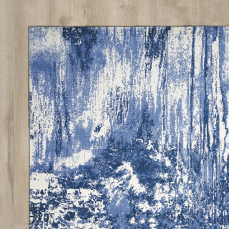 Haseltine Abstract Blue/Ivory White Area Rug, Rectangle 7'9" x 9'9"