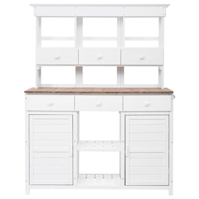 Table de jardin de 65 po de hauteur avec huche et poste de travail de patio avec 3 tablettes