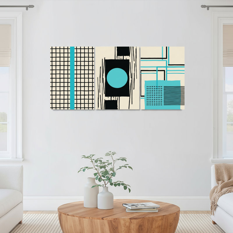 Ensemble de 3 tableaux sur toile à motifs géométriques abstraits, parfaits pour la décoration du salon et de la chambre.