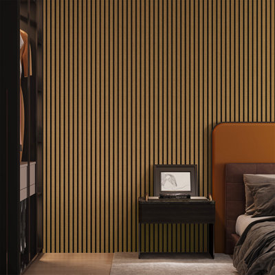  2pc x 94.5" x 24" 3D Acoustic/Sound proof Wood Slat Wall Panels,Classic Oak Sound Absorbing Panels for Ceiling and Wall(2 Piece/31.5 sq. ft.)