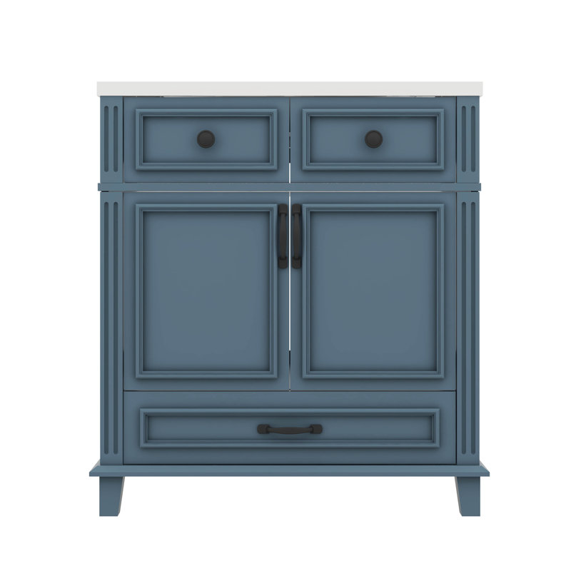 Ensemble de meuble-lavabo 30 po avec 2 portes et 1 tiroir, Bleu / Noir